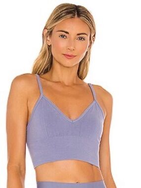 Alo Yoga Seamless Ribbed Bralette Small Lavender Gray Strappy Sports Bra